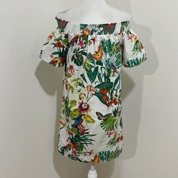 J. Crew Off the Shoulder Ratti Into the Wild Jungle Tropical Cotton Dress - Picture 3 of 5